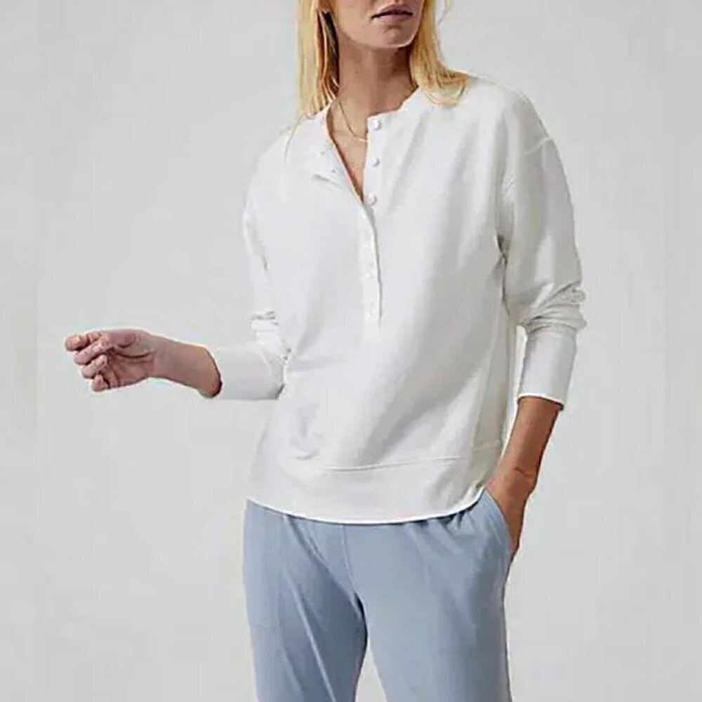 Athleta White Balance Henley Plush Long Sleeve Top M